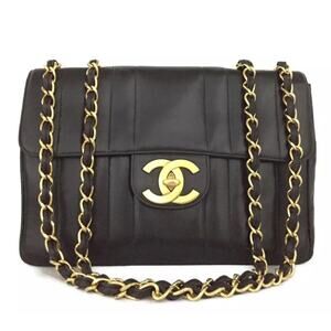 CHANEL Mademoiselle Jumbo 30 Quilted Lambskin Chain Shoulder Bag  Black